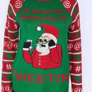 Joyland Holiday Ugly Sweater Humor Santa "Sees You When You're Tweeting"
